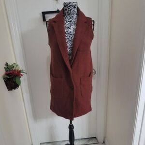 Cynthia rowley wool blend long line double breasted sleeveless  rust